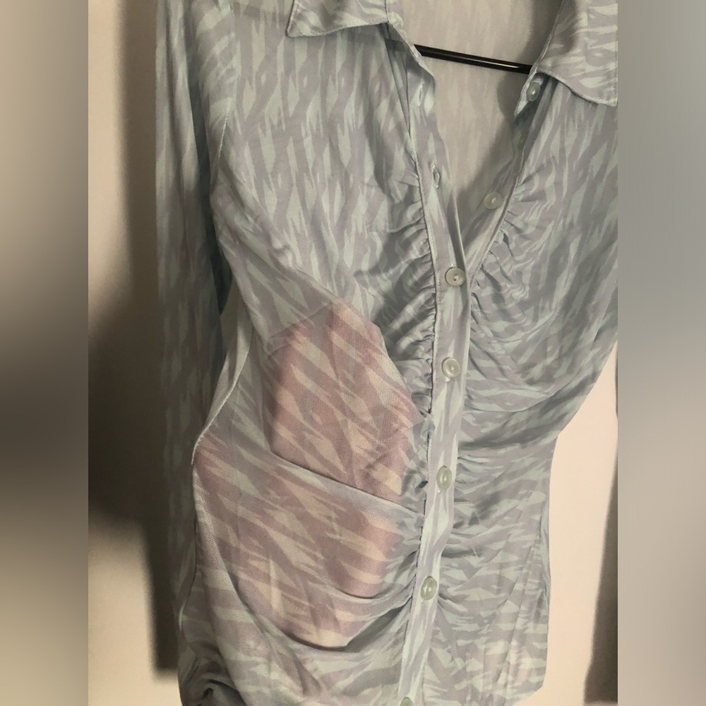 Nwot Open Edit Button Up Mesh Ruched Top - image 3
